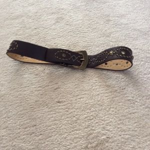 Brown leather cowboy studded belt